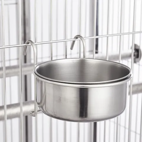 Stainless Steel Hanging Pet Bowl For Dog Cat Bird Cage Elevated Food Water Feeder Brushed Metal Pet Bowl Multi-size Pet Supplies