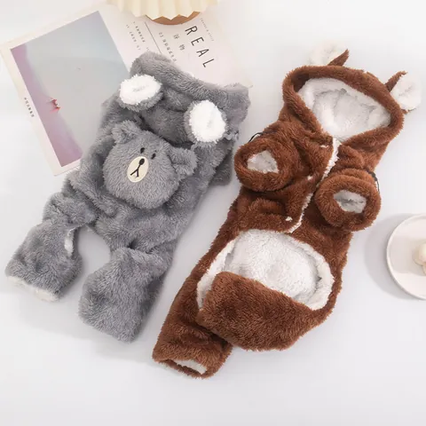 Haustier Hund Vierbeinige Kleidung Winter Verdickte Vlies Bär Hoodie Für Kleine Mittlere Hunde Warme Cartoon Welpen Jumpsuit Bekleidung