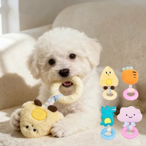 Dog Squeaky Chew Toy TPR Ring Plush Animal Donut Shape Bite Resistant Teeth Cleaning Puppy Toy For Small Medium Dogs