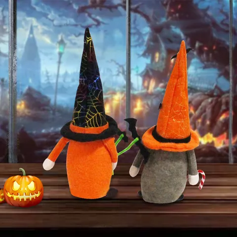 Gnomo de Halloween sin Rostro Muñeca de Peluche Murciélago Cetro Adorno Hecho a Mano Decoración de Mesa para Hogar y Fiesta