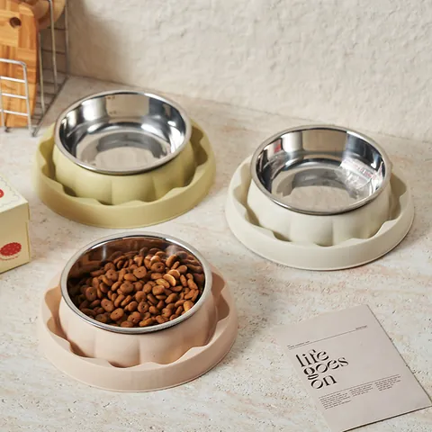 Anti-Skid Pet Slow Feeder Bowl For Dogs And Cats Stainless Steel Plastic Prevent Choking Leak-Proof Removable Food Water Dish