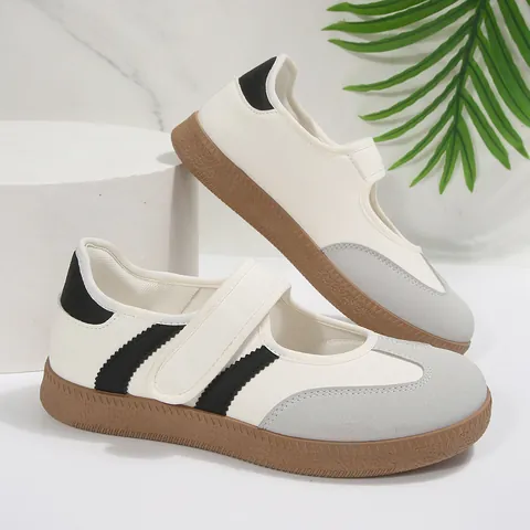 Zapatos Mary Jane Retro para Mujer Punta Redonda Planos Casuales Color de Contraste Cierre Adherente Cómodos Suela Blanda