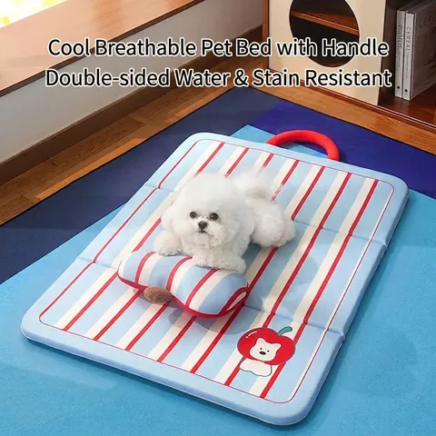 Waterproof Dog Bed Mat Washable Portable Folding Pet Sleeping Pad For Medium Small Dogs Cats Maillard Dopamine Striped Mattress