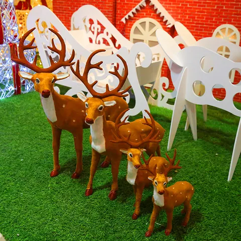 Realistic Christmas Reindeer Flocked Ornament Large Spotted Deer Figurine For Hotel Mall Atrium Festival Display Holiday Decor