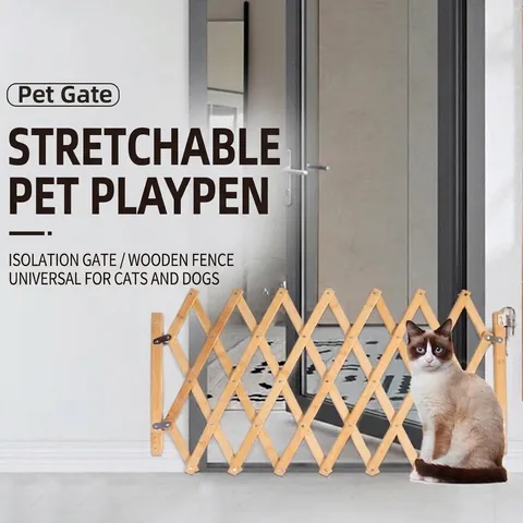 Portable Wooden Folding Pet Gate Telescopic Bamboo Dog Safety Fence For Indoor Doorway Stairs Retractable Animal Protection Barrier