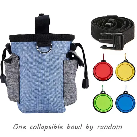 Multifunctional Pet Training Bag Oxford Cloth Dog Treat Pouch With Adjustable Belt And Collapsible Bowl Outdoor Walking Snack Storage Pouch