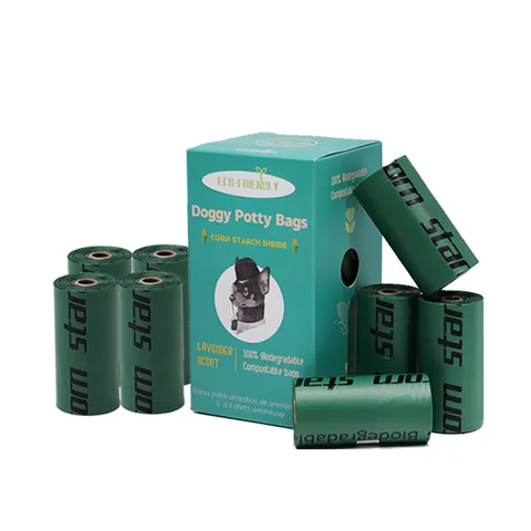 Bolsas de Caca Biodegradables para Mascotas Aroma Lavanda Almidón de Maíz Compostables a Prueba de Fugas Verde Ecológicas Limpieza