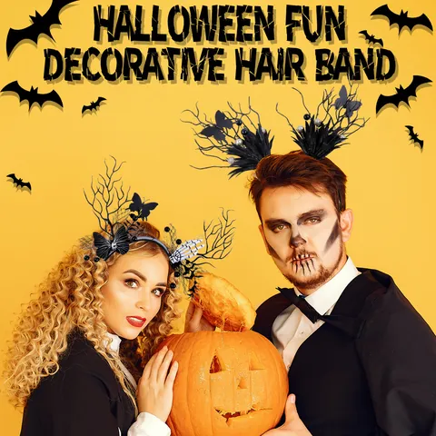 Cerchietto di Halloween Gotico Ramo Plastica Corna Costume Spettrale Mano di Scheletro Farfalla Rete Palline Glitter Copricapo per Cosplay Festa Unisex