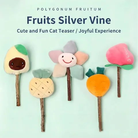 Silvervine Catnip Plush Cat Chew Toy Matatabi Stick Natural Teeth Cleaning Fruit Flower Shape Kitten Grinding Toy For Stress Relief