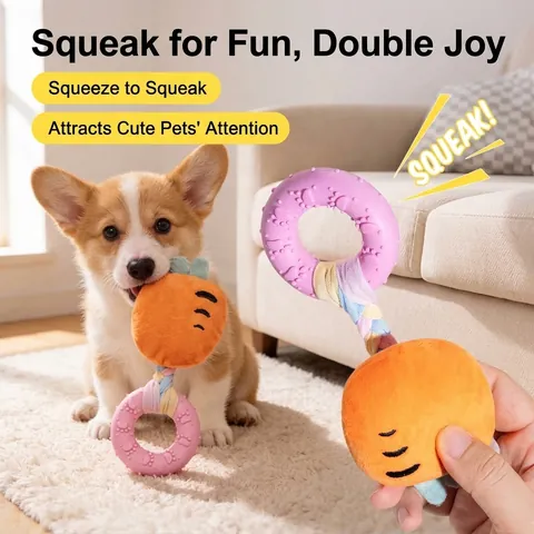 Dog Squeaky Chew Toy TPR Ring Plush Animal Donut Shape Bite Resistant Teeth Cleaning Puppy Toy For Small Medium Dogs