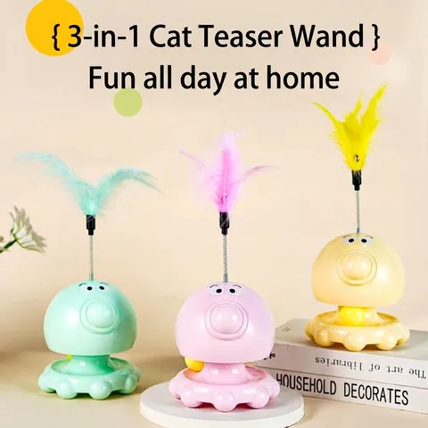 Interactive Octopus Cat Toy With Turntable Catnip Ball Feather Wand And Bell 3-In-1 Self-Entertainment Pet Toy For Cats