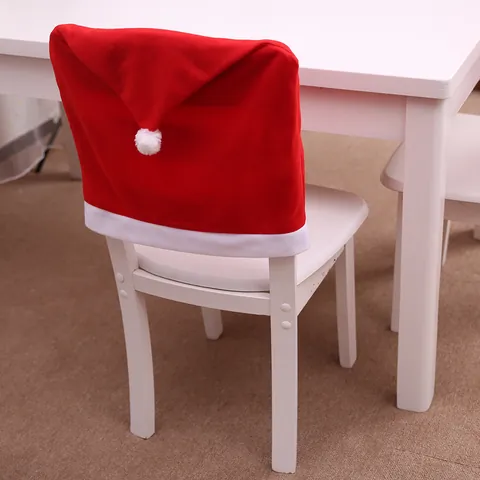 Red Santa Hat Christmas Chair Covers Festive Dining Seat Protector Brushed Fabric Decor For Home Hotel Restaurant Party