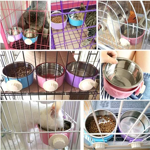 Edelstahl Hängende Haustierschale Für Hunde Und Katzen Verstellbare Käfig Montage Futterspender Wasserschale Abnehmbare Box Schale