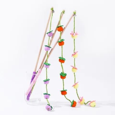 Plumero Biónico Para Gatos Palo De Madera Bola De Fruta De Fieltro Peluche Con Cascabel Para Juego Interactivo Resistente