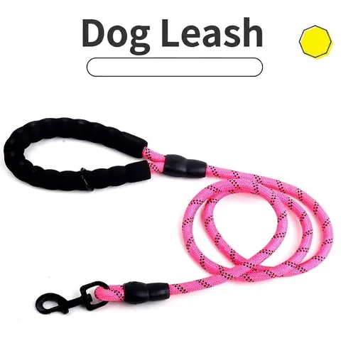 Reflective Dog Leash Heavy Duty Nylon Braided Pet Lead With Padded Foam Handle For Large Dogs Training Anti-Shock Climbing Rope