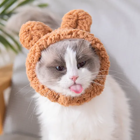 Cute Bear Ears Cat Headpiece Plush Pet Hat For Small Dogs Cats Birthday Party Dress Up Decorative Kitten Puppy Headgear
