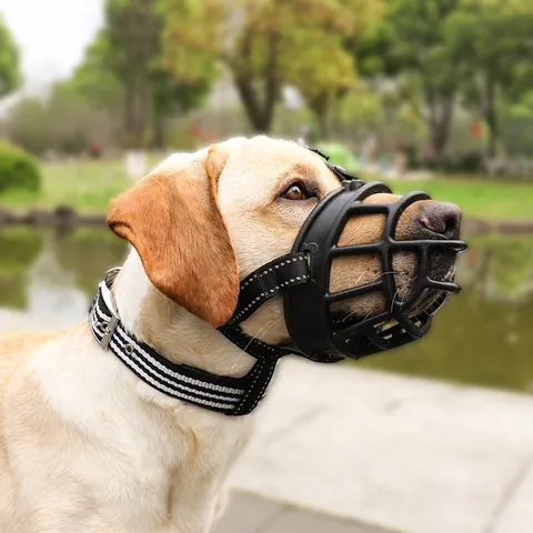 Reflective Soft Plastic Dog Muzzle Adjustable Basket Mouth Cover Anti Biting Barking Eating For Medium Large Dogs Pet Safety Mask