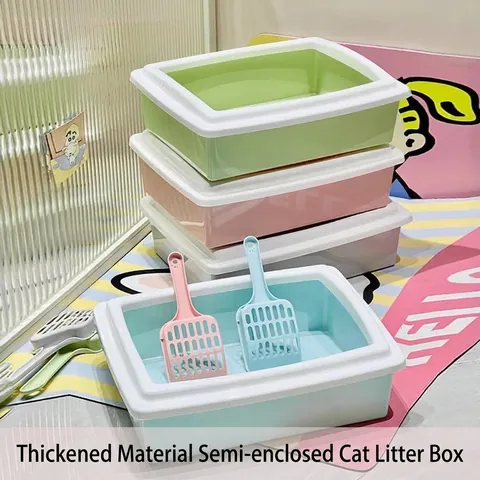 Large Semi-Enclosed Cat Litter Box Anti-Splashing Rectangle PP Plastic Kitty Sandbox With Scoop Easy Clean Pet Supplies