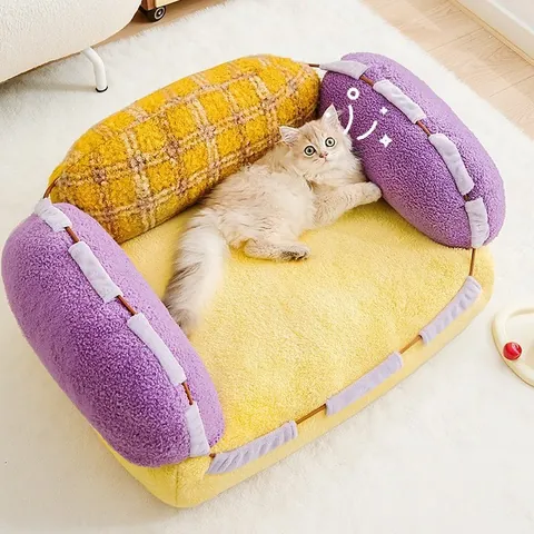 Comodo Divano Letto a Quadri per Animali Domestici Gatti Piccoli Cani Rimovibile Lavabile Invernale Caldo Tappetino per Dormire in Peluche Nido per Animali