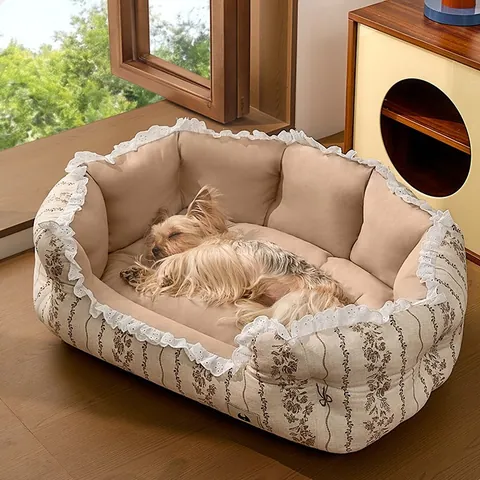 Vintage Floral Lace Trim Pet Sofa Bed For Cats Small Dogs Warm Winter Breathable Polka Dot Cat Cushion Bed Nest Four Seasons Universal Pet Supplies