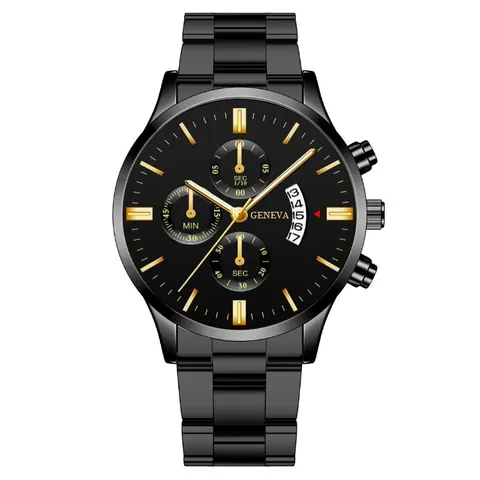 Mens Quartz Watch Business Fashion Chronograph Style Calendar Luminous Hands Alloy Case Stainless Steel Strap