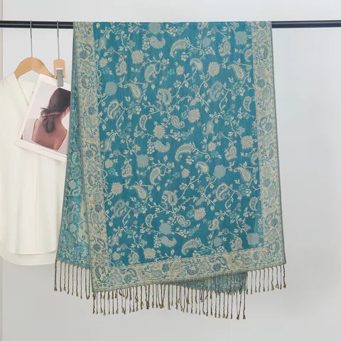 Vintage Ethnic Paisley Jacquard Scarf For Women With Tassels Lightweight Luxury Bohemian Polyester Shawl Wrap Headscarf