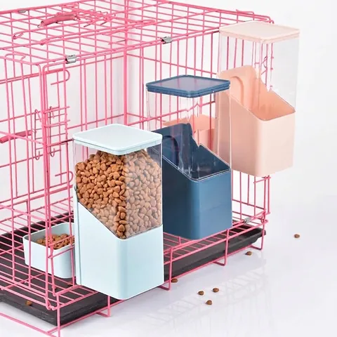 Hanging Cage Pet Automatic Feeder Gravity Flow Dog Cat Food Dispenser Clear Plastic Storage Tank Feeding Bowl