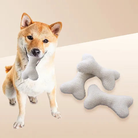 Squeaky Bone Shaped Dog Toy Soft Lamb Wool Washable Plush Pet Toy For Aggressive Chewers Interactive Dog Play Toy