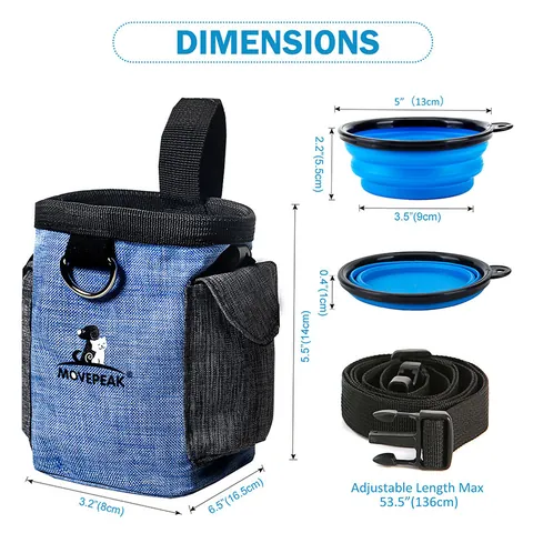 Multifunctional Pet Training Bag Oxford Cloth Dog Treat Pouch With Adjustable Belt And Collapsible Bowl Outdoor Walking Snack Storage Pouch