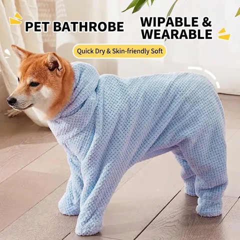 Peignoir pour Animaux Super Absorbant en Polaire Corail Séchage Rapide à Capuche pour Chiens de Taille Moyenne et Grande Chats