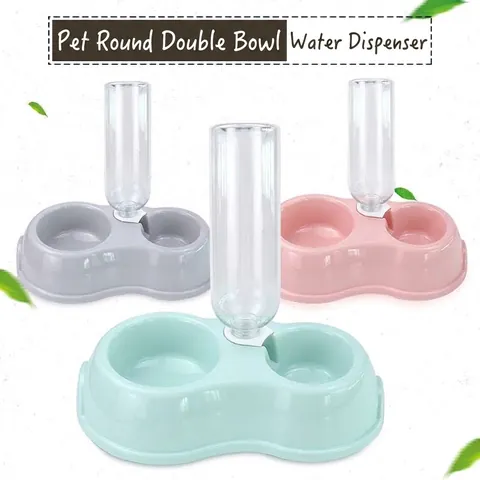 Pet Dual Bowl Automatic Waterer Feeder Gravity Water Dispenser Plastic Food Container Station For Cats Small Dogs