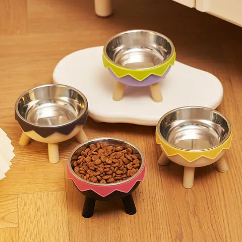 Elevated Cat Bowl Stainless Steel Pet Food Water Bowl Neck Protection Anti-Slip Eggshell Design Kitten Small Dog Feeding Bowl Modern Pet Supplies