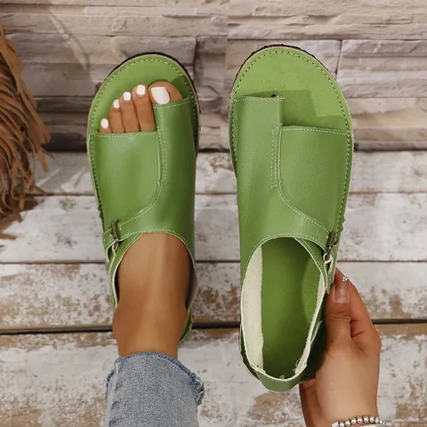 Sandali Bassi da Donna in Pelle PU con Anello per Alluce Fibbia a Cinturino Singolo Infradito da Spiaggia Casual Estivi