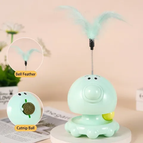 Interactive Octopus Cat Toy With Turntable Catnip Ball Feather Wand And Bell 3-In-1 Self-Entertainment Pet Toy For Cats