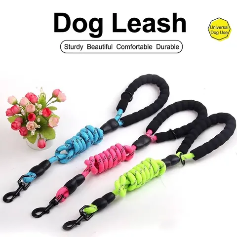 Reflective Dog Leash Heavy Duty Nylon Braided Pet Lead With Padded Foam Handle For Large Dogs Training Anti-Shock Climbing Rope