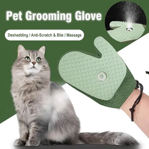 Pet Spray Grooming Glove Cat Dog Massaging Deshedding Brush Silicone TPR Mesh Cleaning Glove For Long Hair Pets Pink Green Blue