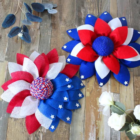 Patriotic Independence Day Wreath Red White Blue Star Fabric Garland For July 4th Front Door Wall Window Home Party Decoration