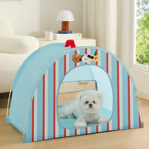 Tienda para Mascotas a Rayas Portátil Cama Lavable de Tela Oxford para Gatos Casa de Perro Pequeña Interior Exterior Verano