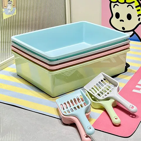 Large Semi-Enclosed Cat Litter Box Anti-Splashing Rectangle PP Plastic Kitty Sandbox With Scoop Easy Clean Pet Supplies