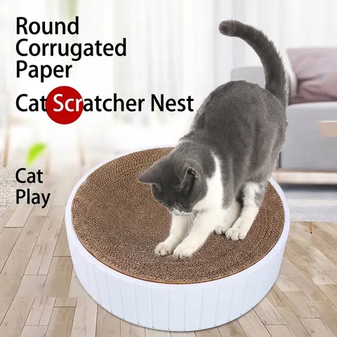 Round Corrugated Paper Cat Scratcher Bowl Replaceable Cardboard Cat Nest Durable Grinding Claws Bed For Cats Kittens Indoor Pet Supplies