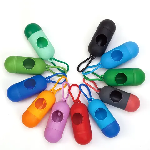 Portable Capsule Pet Waste Bag Dispenser For Dog Cat Poop Bag Holder With Carabiner Clip Plastic Waste Bag Case Container