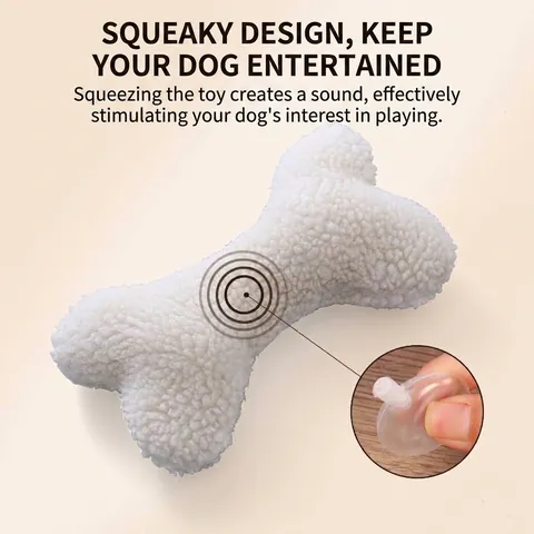 Squeaky Bone Shaped Dog Toy Soft Lamb Wool Washable Plush Pet Toy For Aggressive Chewers Interactive Dog Play Toy