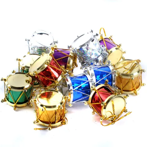 Laser Metallic Christmas Tree Decoration Mini Drum Hanging Ornaments Multicolor Plastic Small Drums For Festival Party Decor
