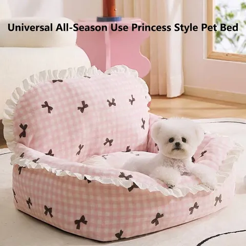 Haustierbett im Prinzessin-Stil Rosa Gingham Waschbar Weiche PP-Baumwolle Hund Katze Schlafmatte Mit Spitzenrüsche Für Kleine Hunde