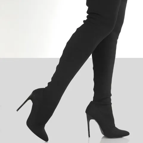 Botas por encima de la Rodilla con Tacón de Aguja para Mujer Punta Estrecha Punto Elástico Botas Altas Moda Invierno
