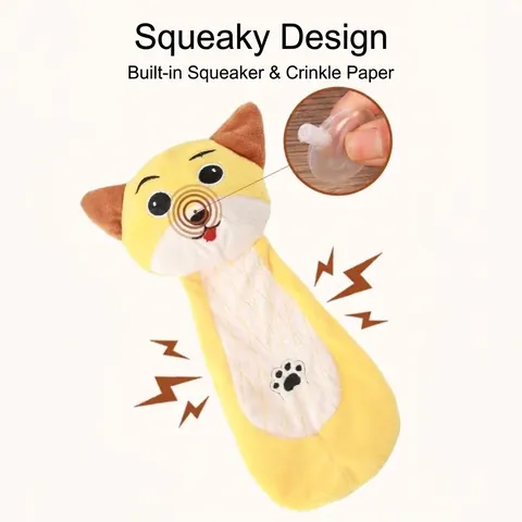 Cartoon Animal Plush Squeaky Dog Toy Bite Resistant Built-in Crinkle Paper Interactive Stuffed Pet Toy For Small Medium Dogs