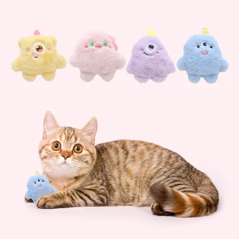 Plush Monster Sprite Cat Toy Built-In Catnip Crinkle Paper Cartoon Soft Interactive Self-Play Chew Toy For Indoor Cats Kittens