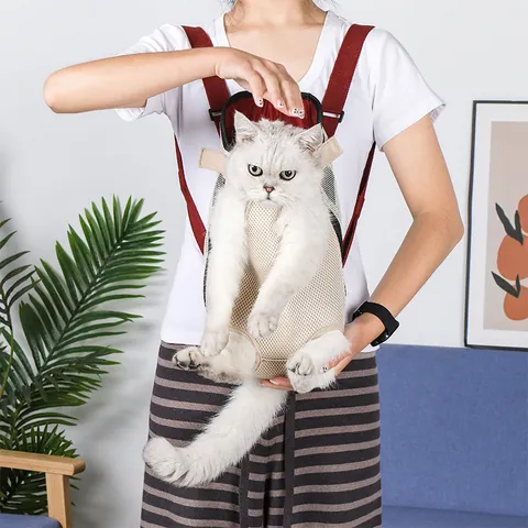 Breathable Mesh Pet Backpack For Cats Small Dogs Portable Legs Out Carrier Double Shoulder Bag Adjustable Travel Pet Bag