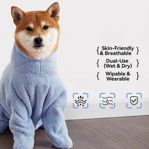 Peignoir pour Animaux Super Absorbant en Polaire Corail Séchage Rapide à Capuche pour Chiens de Taille Moyenne et Grande Chats