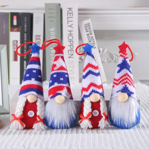 Patriotic Independence Day Gnome Hanging Ornaments Red White Blue Stars Stripes Faceless Plush Doll July 4th Party Home Decorations